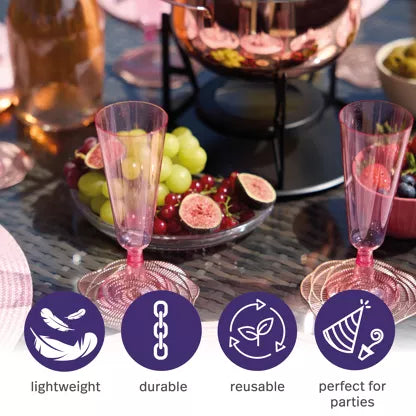 Copa de champán de plástico rosa con purpurina (150 ml)