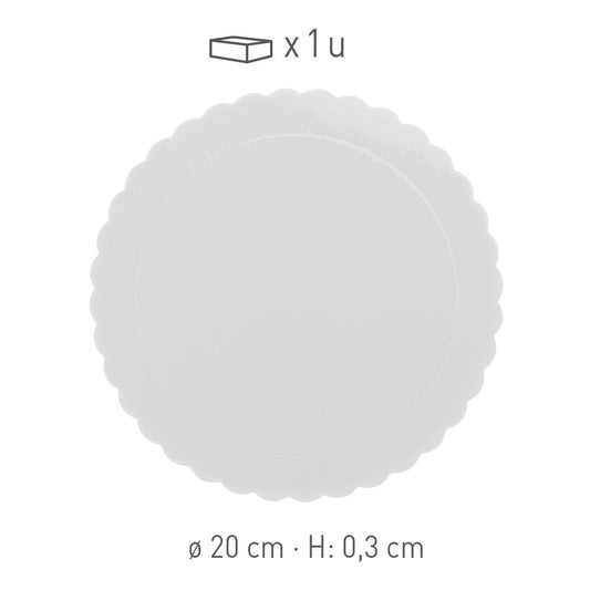 PLATO REDONDO PARA TARTA ONDULADO BLANCO 3 MM 20CM