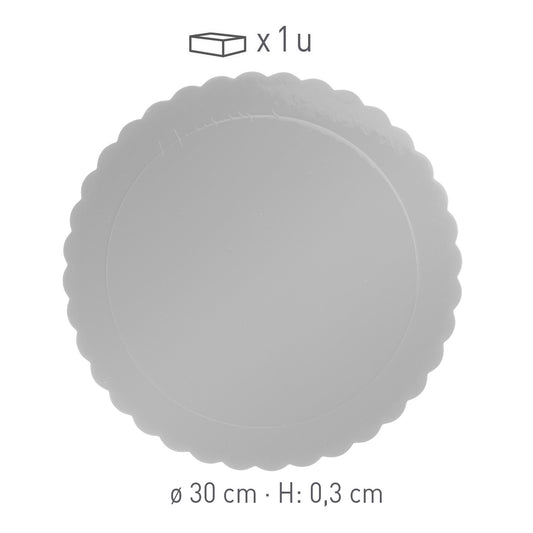 PLATO REDONDO PARA TARTA ONDULADO PLATA 3 MM 30CM