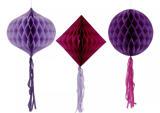 Set panal -nido de papel  - Morado  - 3 piezas