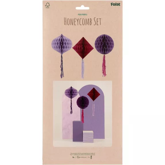 Set panal -nido de papel  - Morado  - 3 piezas