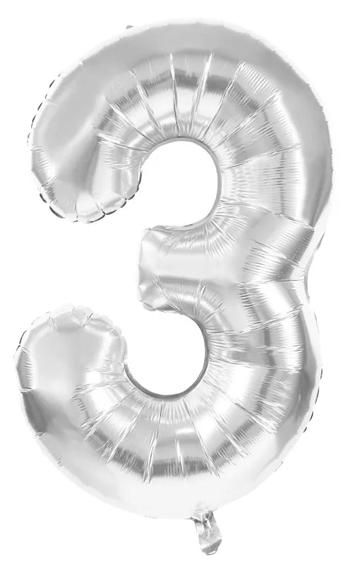 GLOBO MYLAR NÚMERO 3 PLATA 36CM