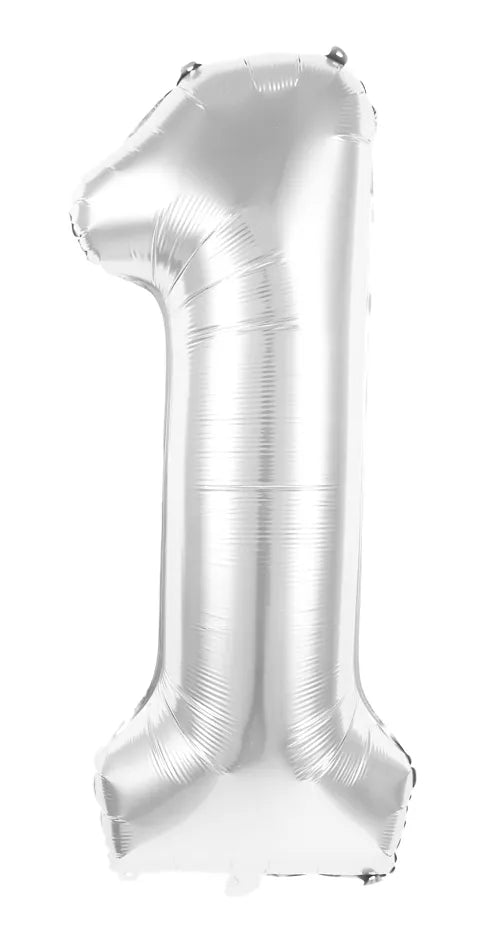 GLOBO MYLAR NÚMERO 1  PLATA 36CM
