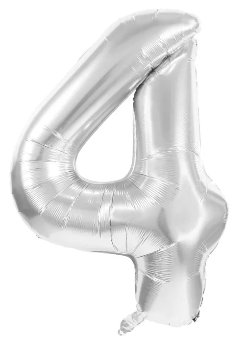 GLOBO MYLAR NÚMERO 4 PLATA 36CM