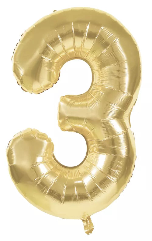 GLOBO MYLAR NÚMERO 3 DORADO 36CM