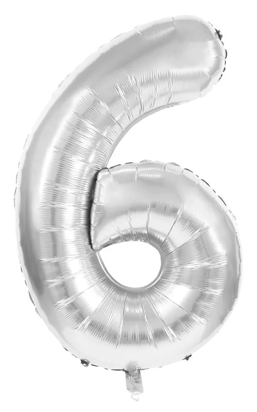 GLOBO MYLAR NÚMERO 6 PLATA 36CM