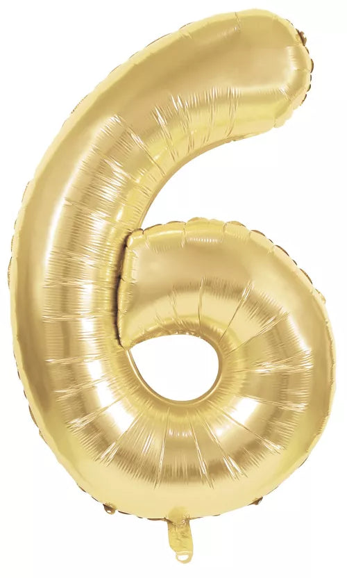 GLOBO MYLAR NÚMERO 6 DORADO 36CM