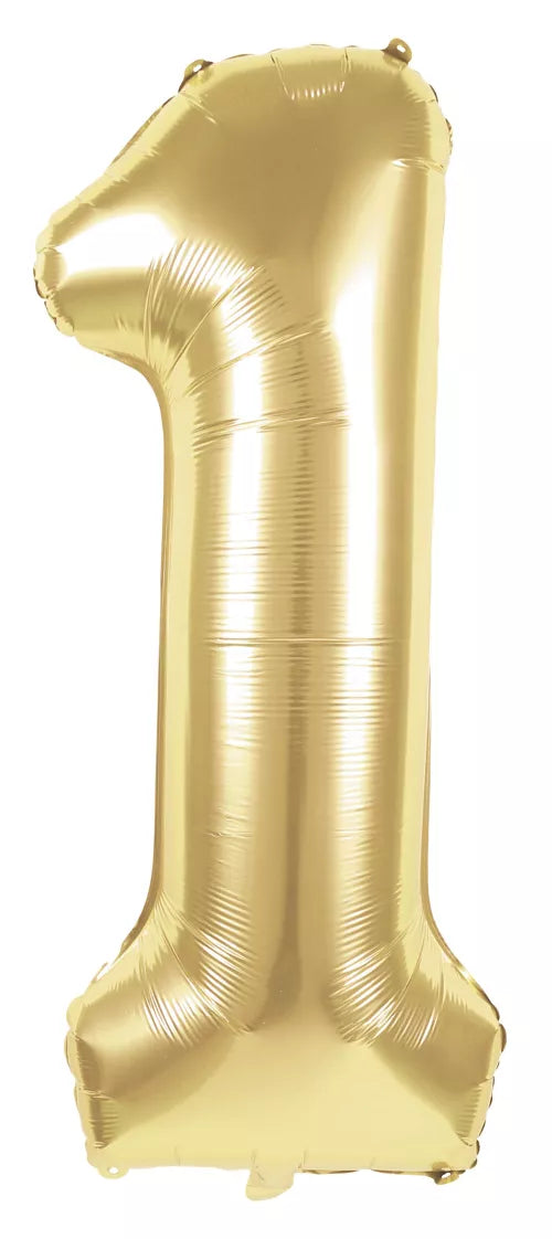 GLOBO MYLAR NÚMERO 1 DORADO 36CM