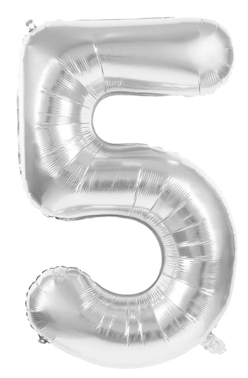 GLOBO MYLAR NÚMERO 5 PLATA 36CM