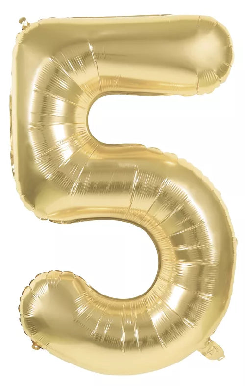 GLOBO MYLAR NÚMERO 5 DORADO 36CM