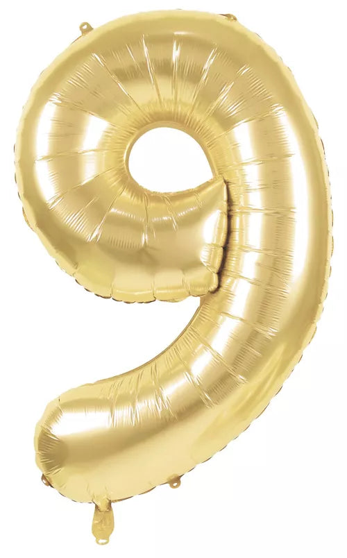 GLOBO MYLAR NÚMERO 9 DORADO 36CM