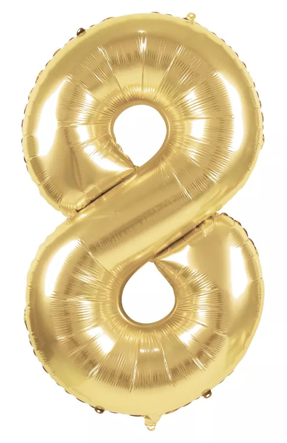 GLOBO MYLAR NÚMERO 8 DORADO 36CM