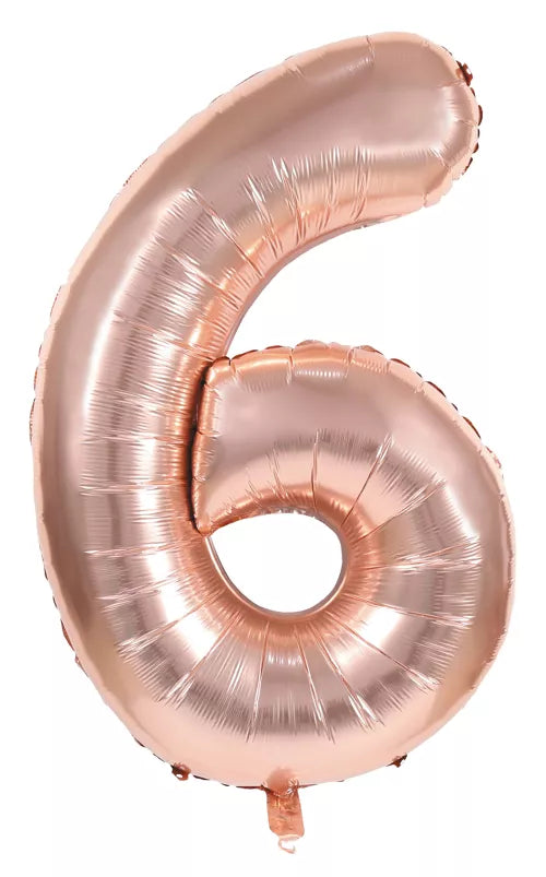 GLOBO MYLAR NÚMERO 6 ORO ROSA 36CM