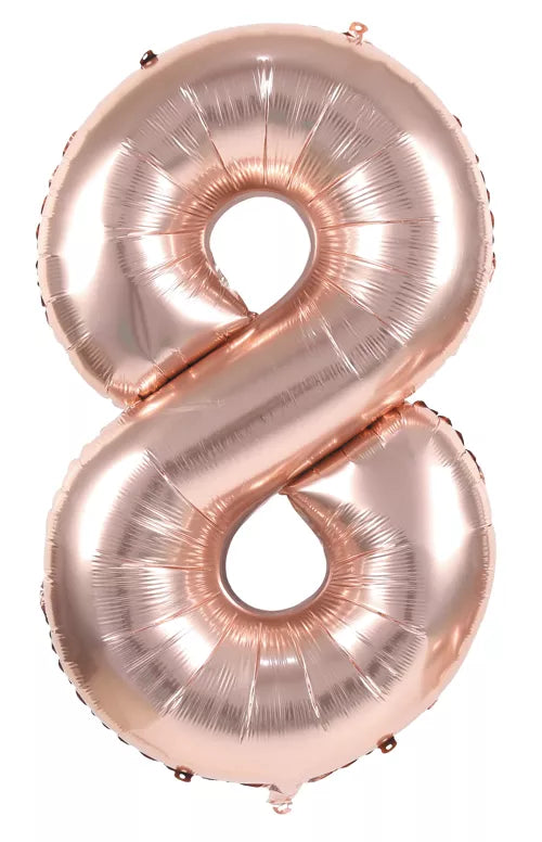 GLOBO MYLAR NÚMERO 8 ORO ROSA 36CM