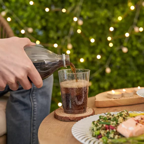 Vasos de plástico duro transparente con purpurina plateada (285 ml)