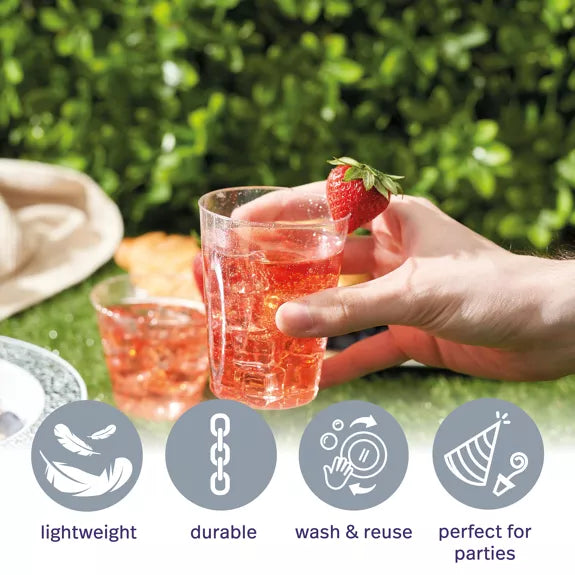 Vasos de plástico duro transparente con purpurina plateada (285 ml)