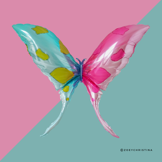 Globo de papel aluminio en forma de mariposa rosa y azul de 40"