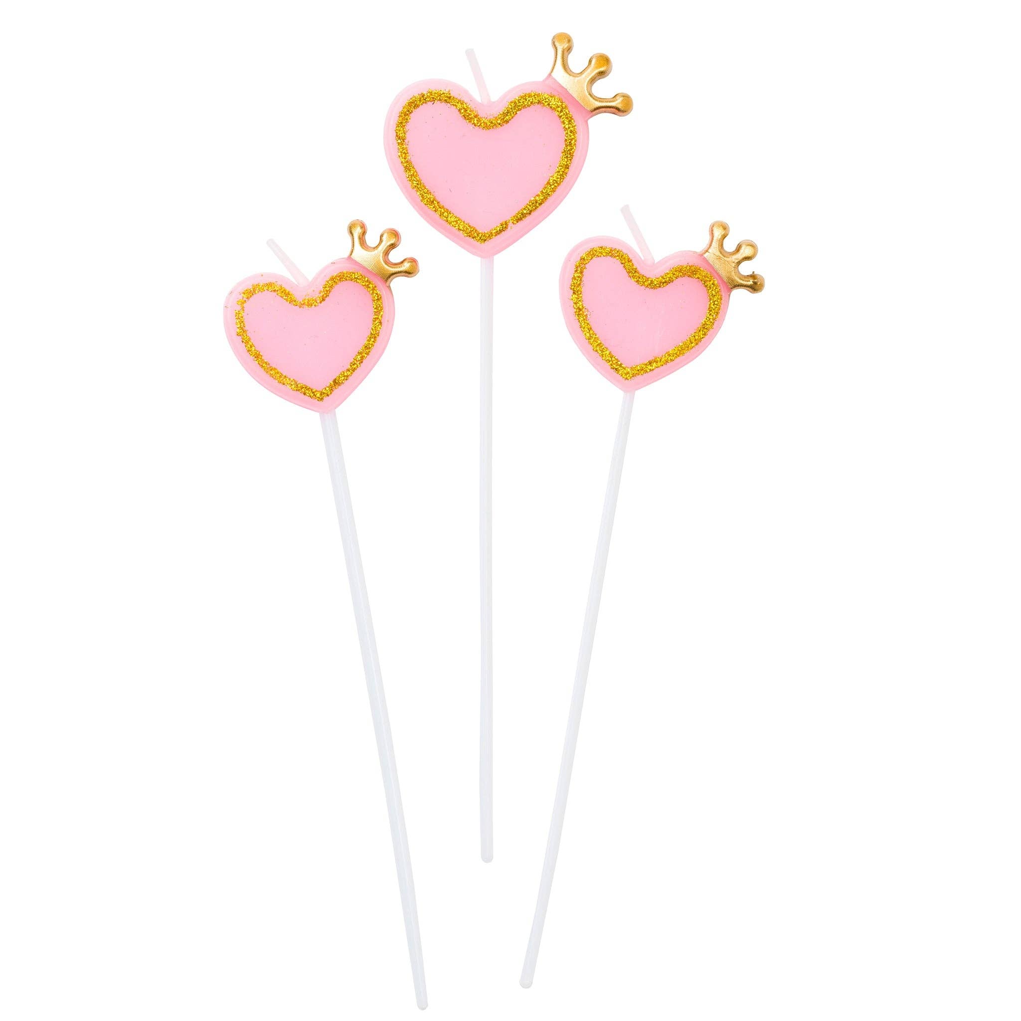 Vela para tarta con forma de corazón, 3 piezas, corona