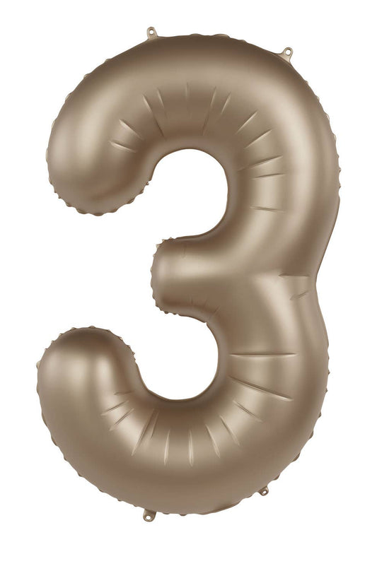 Globo de aluminio número 3, oro claro, satinado brillante, 86 cm