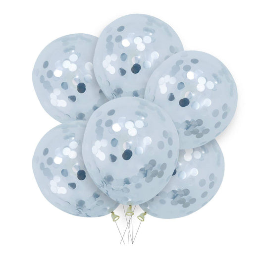 Globos de confeti de 30 cm, 6 piezas, confeti plateado