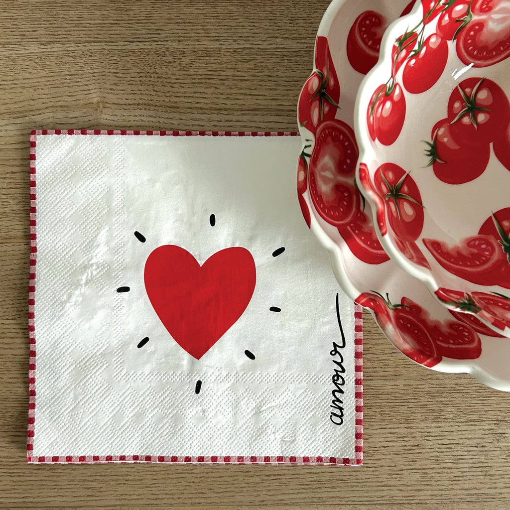 Servilletas de papel con corazón rojo x20