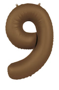 Globo de aluminio número 9, marrón chocolate, ultra mate, 86 cm