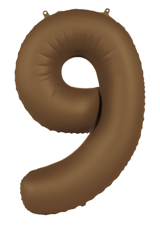 Globo de aluminio número 9, marrón chocolate, ultra mate, 86 cm