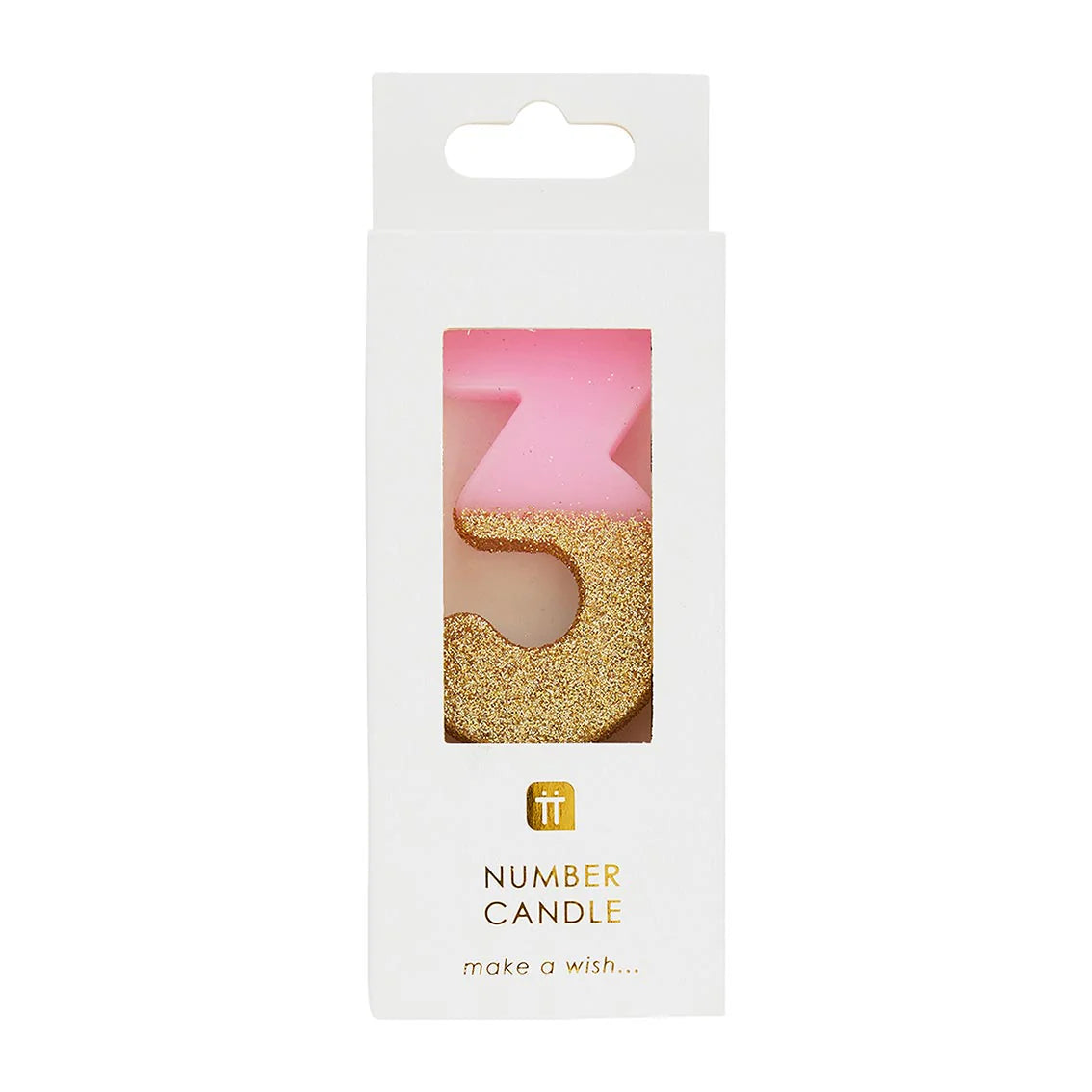 Vela número 3 rosa y dorado