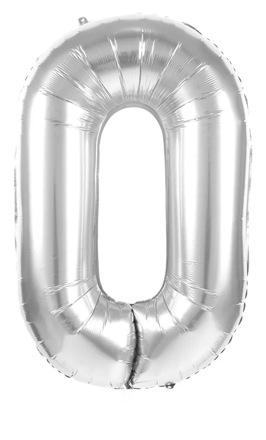 GLOBO MYLAR NÚMERO 0 PLATA 36CM
