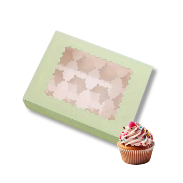 CAJA DE CARTON VERDE PARA 12 CUPCAKES 32,5×24,8x9cm