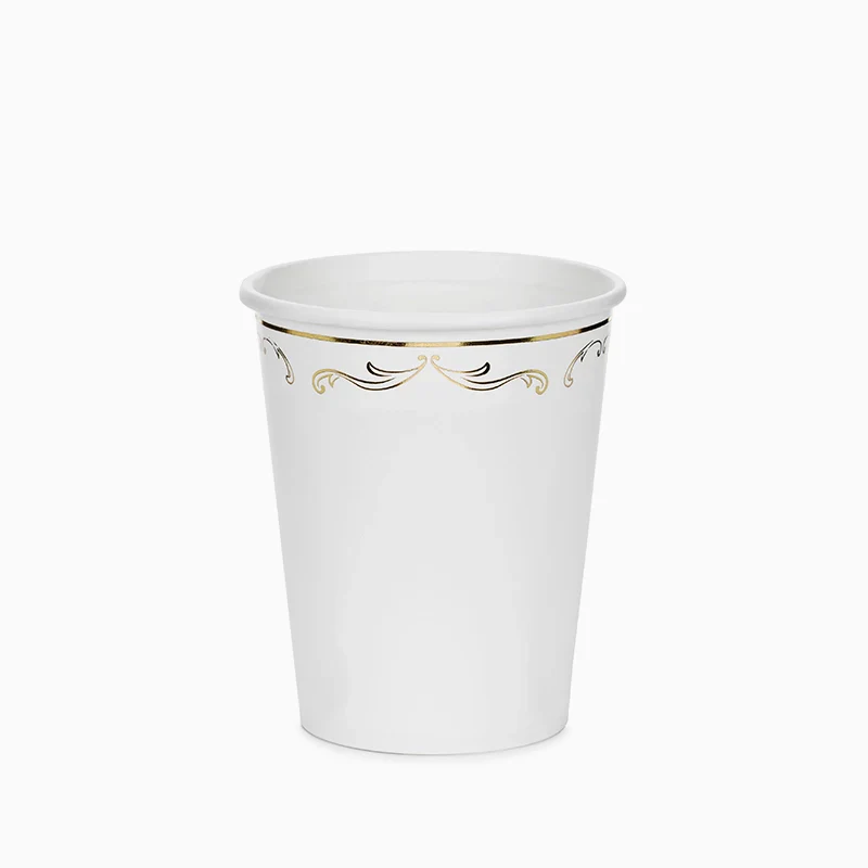 Vasos de papel decorativos con adorno, blancos