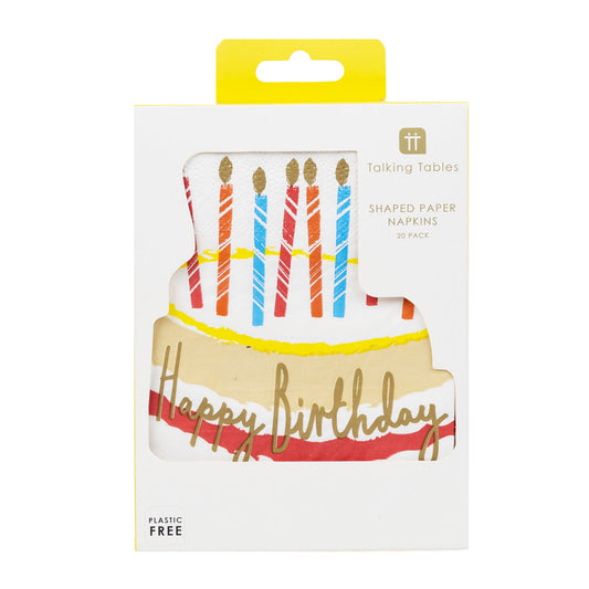 Servilletas de cumpleaños con forma de pastel, arcoíris, paquete de 20