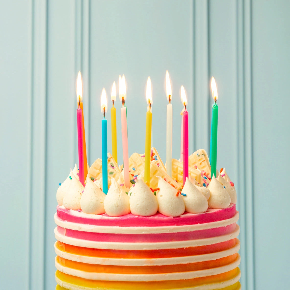 Velas de cumpleaños arcoíris largas - Paquete de 16