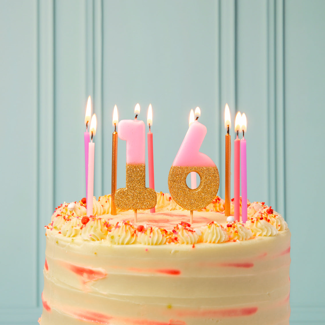 Velas número 1, purpurina rosa
