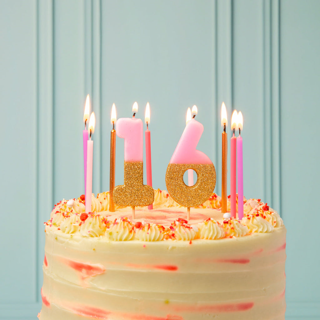 Velas número 6, purpurina rosa