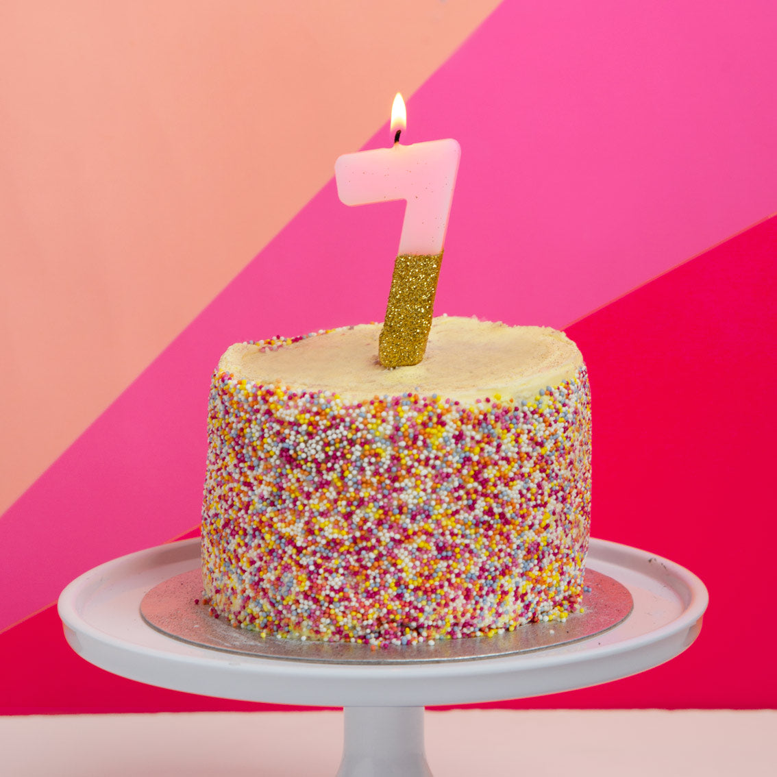 Velas número 7, purpurina rosa