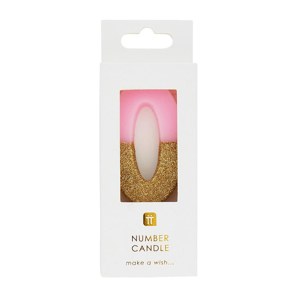 Vela número 0, purpurina rosa