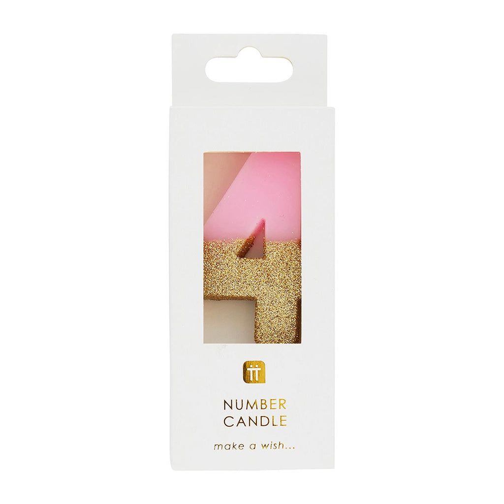 Velas número 4, purpurina rosa