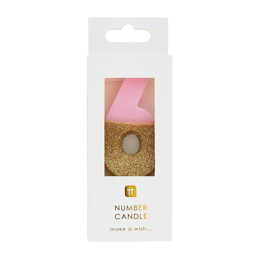 Velas número 6, purpurina rosa