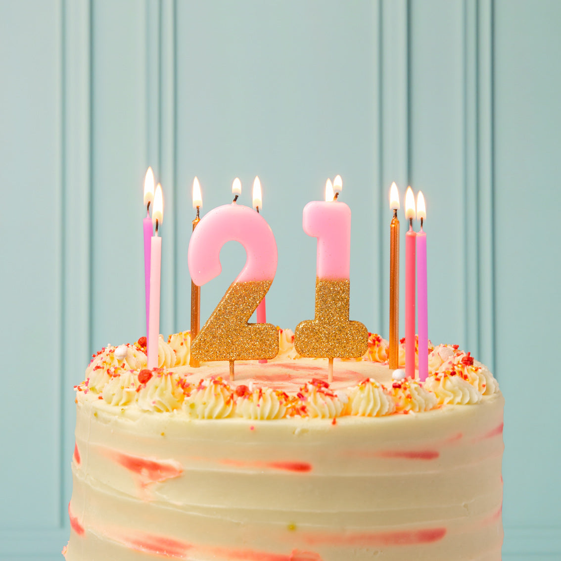 Velas número 1, purpurina rosa
