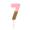 Velas número 7, purpurina rosa