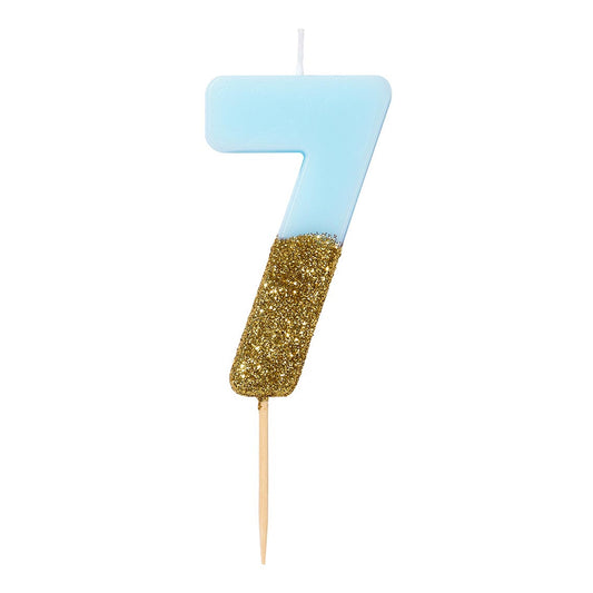 Vela Número 7 Purpurina Azul