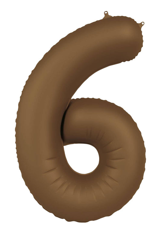 Globo de aluminio número 6, marrón chocolate, ultra mate, 86 cm