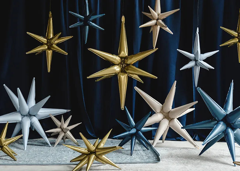 Globo 3D de papel metalizado con forma de estrella, 105 cm, color plata.