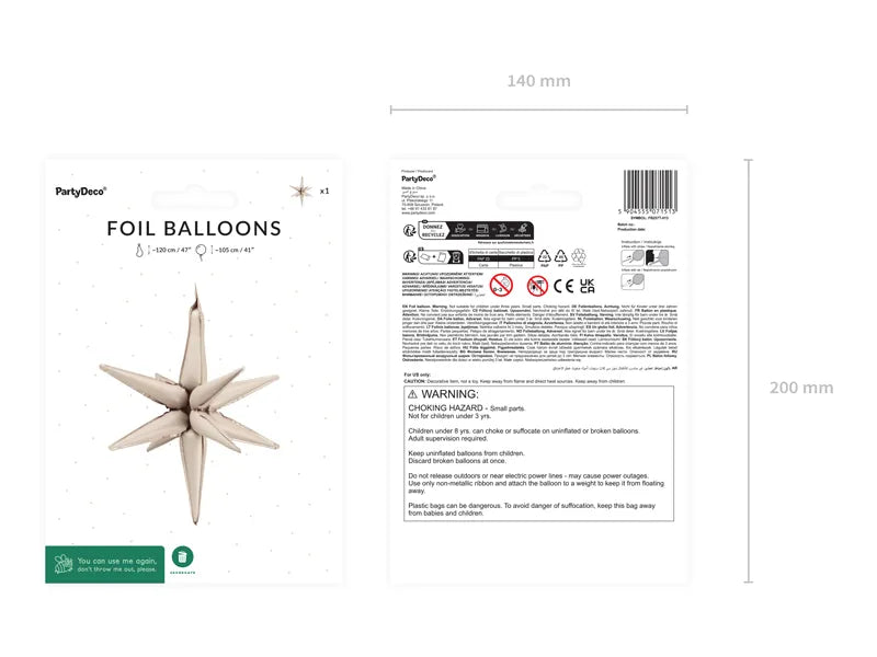 Globo 3D de papel metalizado con forma de estrella, 105 cm, color beige.
