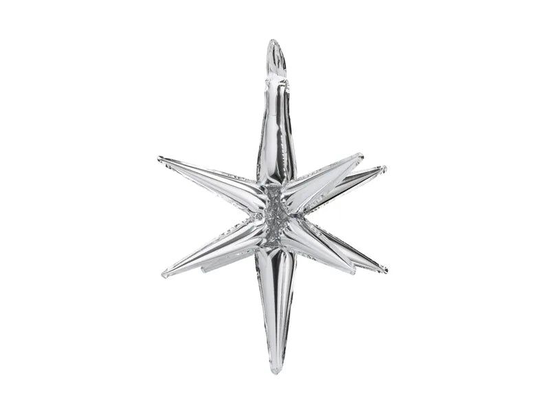 Globo 3D de papel metalizado con forma de estrella, 105 cm, color plata.