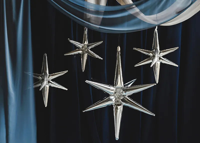 Globo 3D de papel metalizado con forma de estrella, 105 cm, color plata.