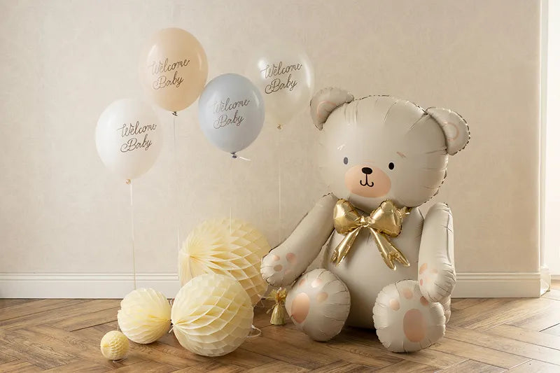 Oso de globo de papel de aluminio, 75x84 cm, color crema.