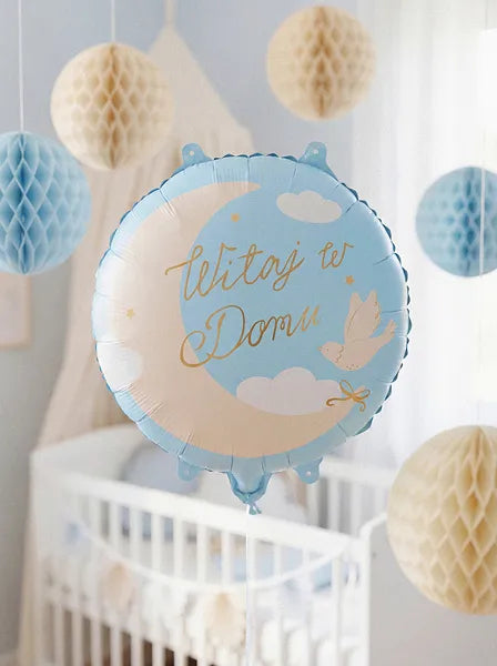 Globo de aluminio ''Witaj w domu'', 35x35 cm, azul claro