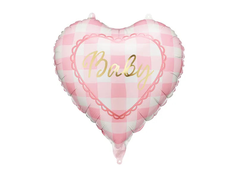 Globo de papel metalizado con forma de corazón "Baby", 35 cm, rosa claro.
